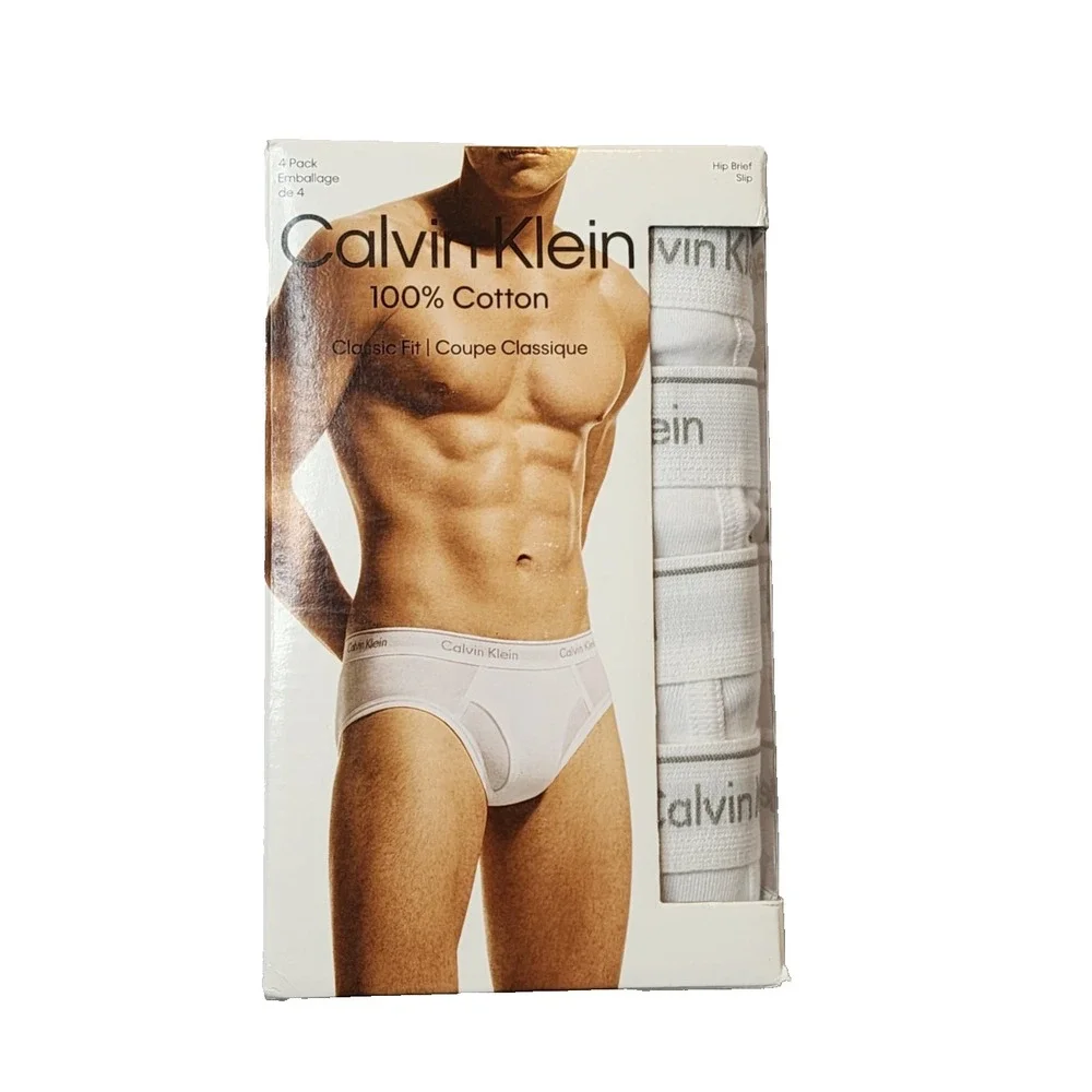 Calvin Klein Men's Hi p Brief Cotton Classic Fit Whie 4-Pack‎ Size XL